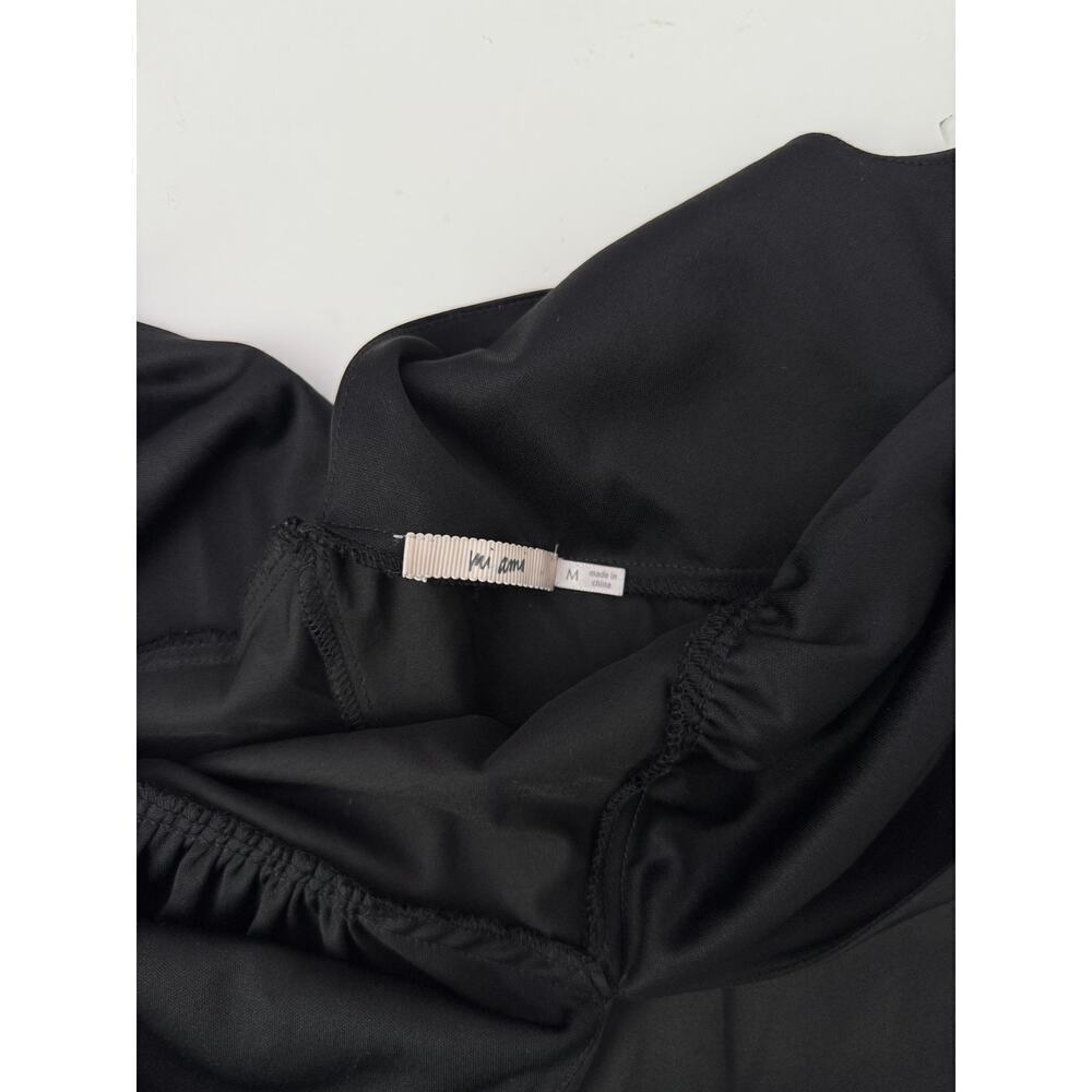 Mi Ami Black Satin V-Neck Mini Dress - Size Medium - Picture 4 of 8